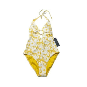 Cikada Yellow Floral One Piece Halter Swimsuit Women's US Size 6 New With Tags